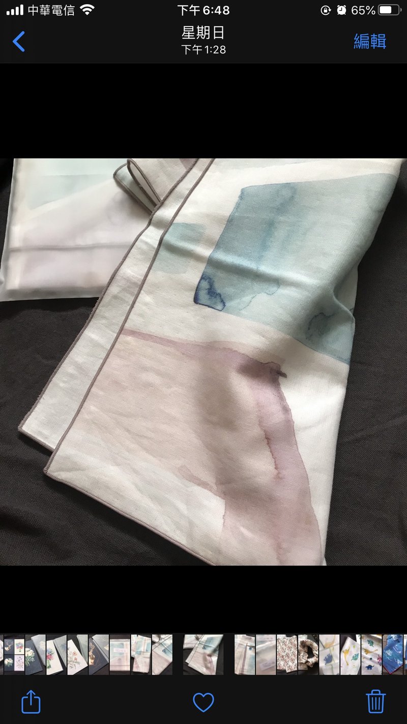 双层棉水彩色块大方巾/手绘风独家印花 - 手帕/方巾 - 棉．麻 