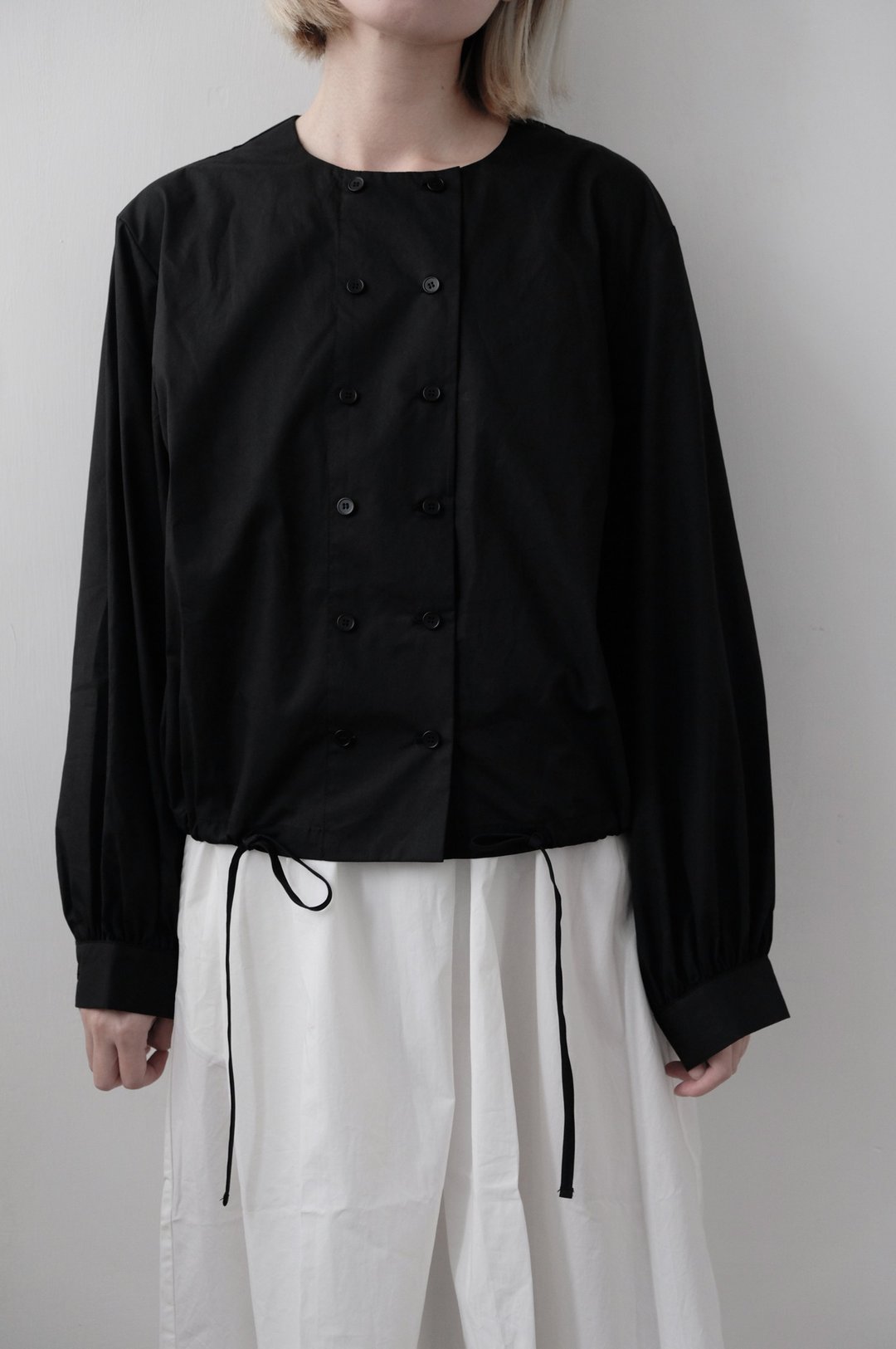 Double breasted draw string shirt BLACK 双排扣抽绳衬衣黑 - 女装衬衫 - 棉 黑色