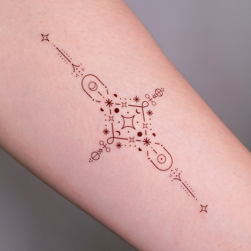 简约十字架星形图案纹身贴纸 日月土炼金术符号 刺青师设计台湾制 - 纹身贴 - 纸 黑色