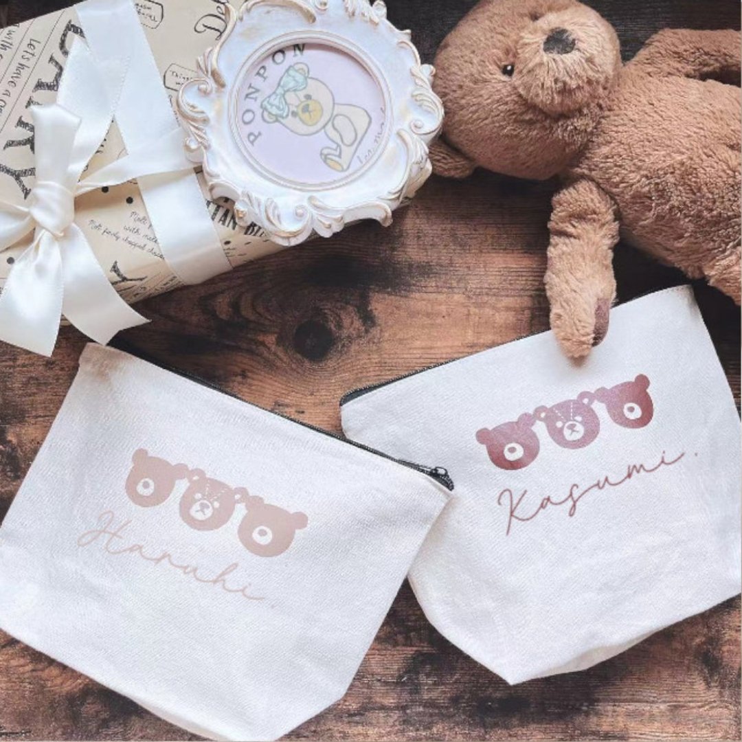 Pouch with a cute bear name - 婴儿饰品 - 棉 白色
