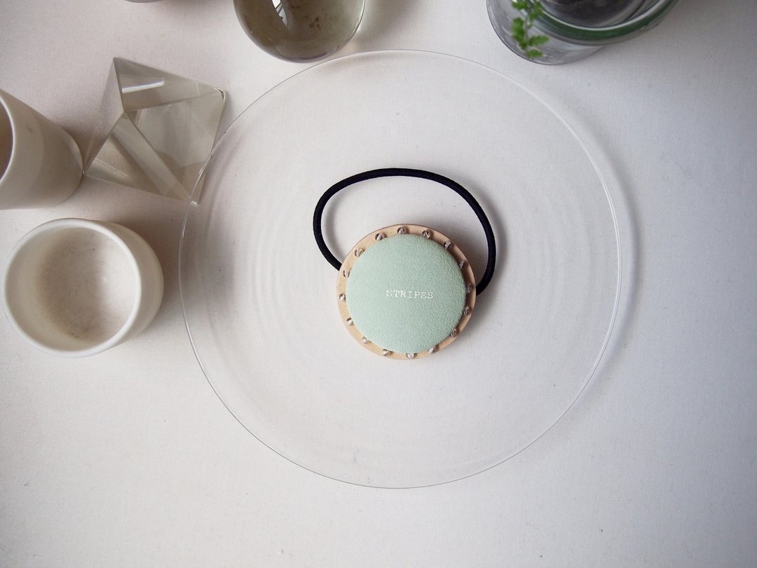 【S size】 CIRCLE HAIR ELASTIC ~ opal green × crystal - 发饰 - 木头 绿色