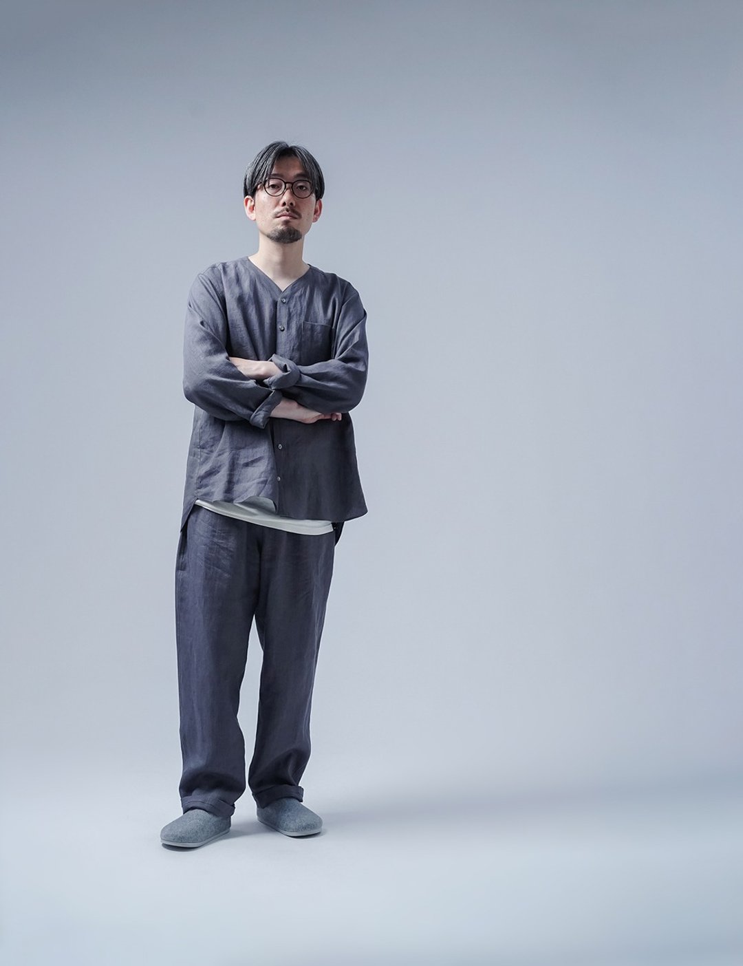 Medium- Linen Loungewear for Quality Sleep /Iron r009b-nib1-M - 居家服/睡衣 - 亚麻 灰色