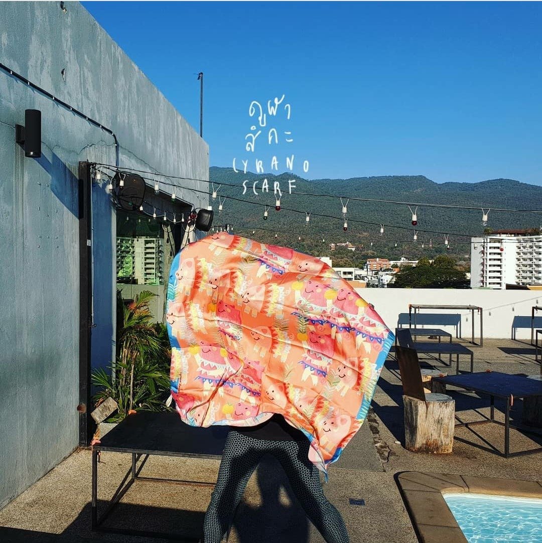 CyranoScarf - Living Coral Piggy - 丝巾 - 丝．绢 橘色