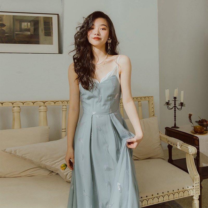 2020新款法式复古吊带裙洋装超仙森系裙子 - 洋装/连衣裙 - 聚酯纤维 绿色