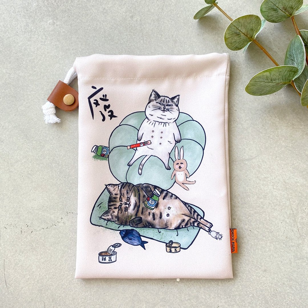 懒猫猫 大束口袋 - 化妆包/杂物包 - 棉 蓝色
