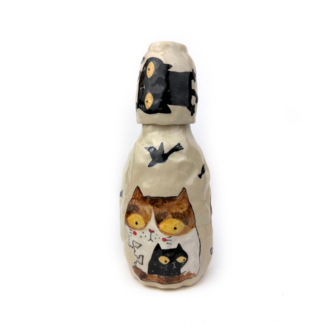 Nice Little Clay 壶与杯 可爱猫 0904-07 - 其他杯子 - 陶 白色
