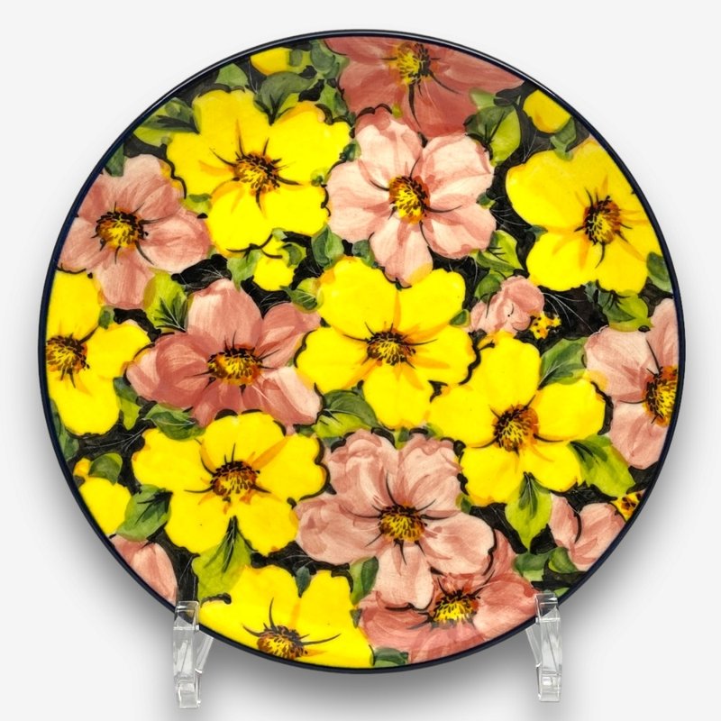 波兰手绘手工陶-圆盘 19cm 夜魅花开系列 限量版 - 盘子/餐盘/盘架 - 陶 黑色