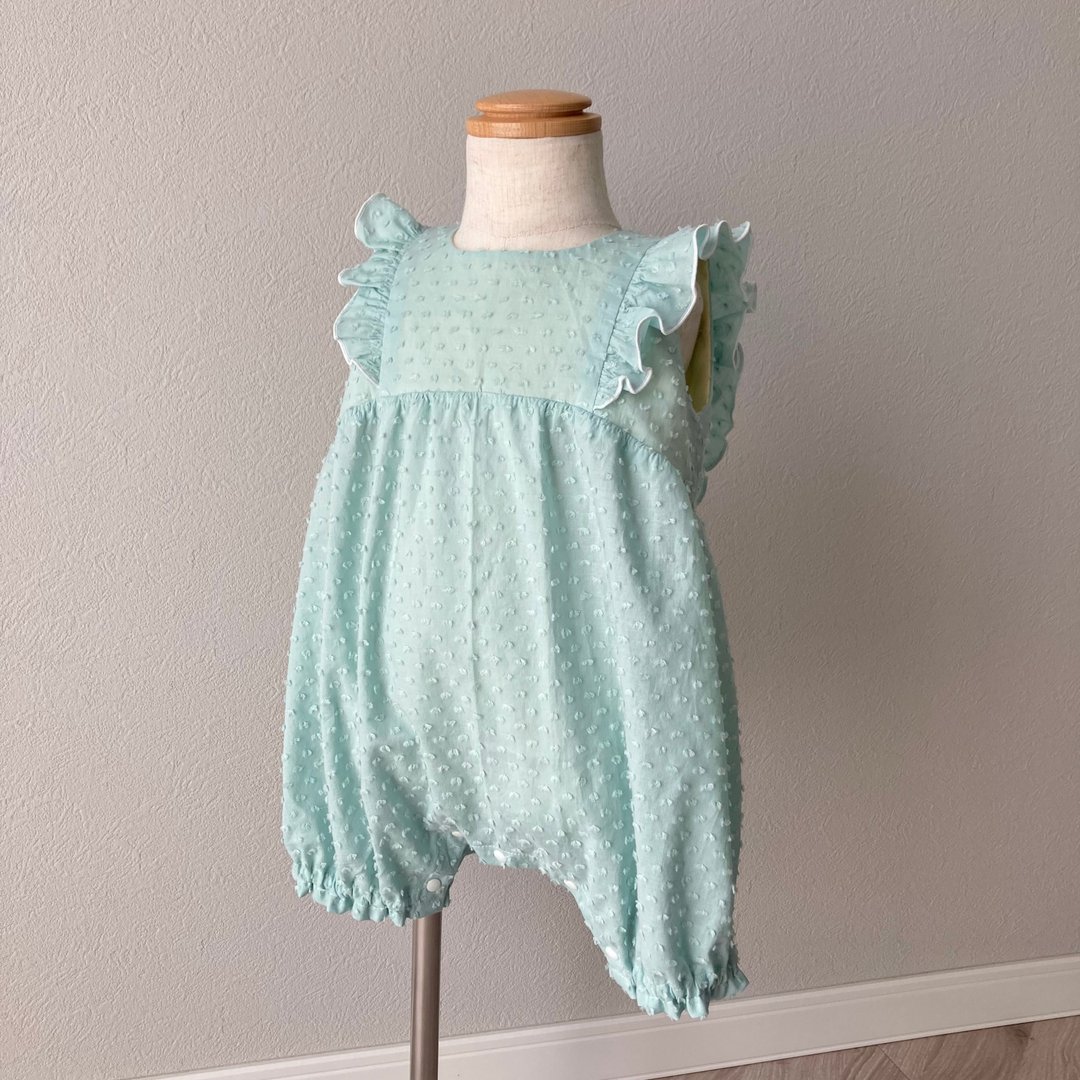 Cotton dobby lawn romper snow cut dobby baby onesies mint - 包屁衣/连体衣 - 棉．麻 绿色