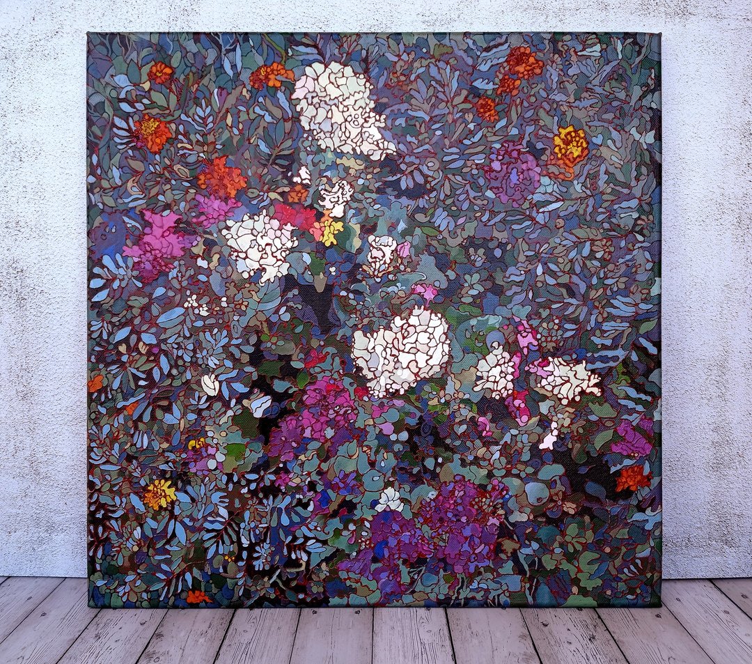 Flowers Painting Original Art Abstract Wall Art Painting Canvas 50 cm / 20 inch - 墙贴/壁贴 - 其他材质 多色