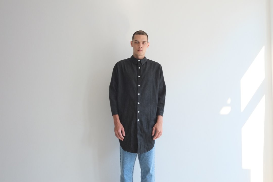 BLACK TWO FACE DENIM SHIRT - 男装衬衫 - 棉 黑色