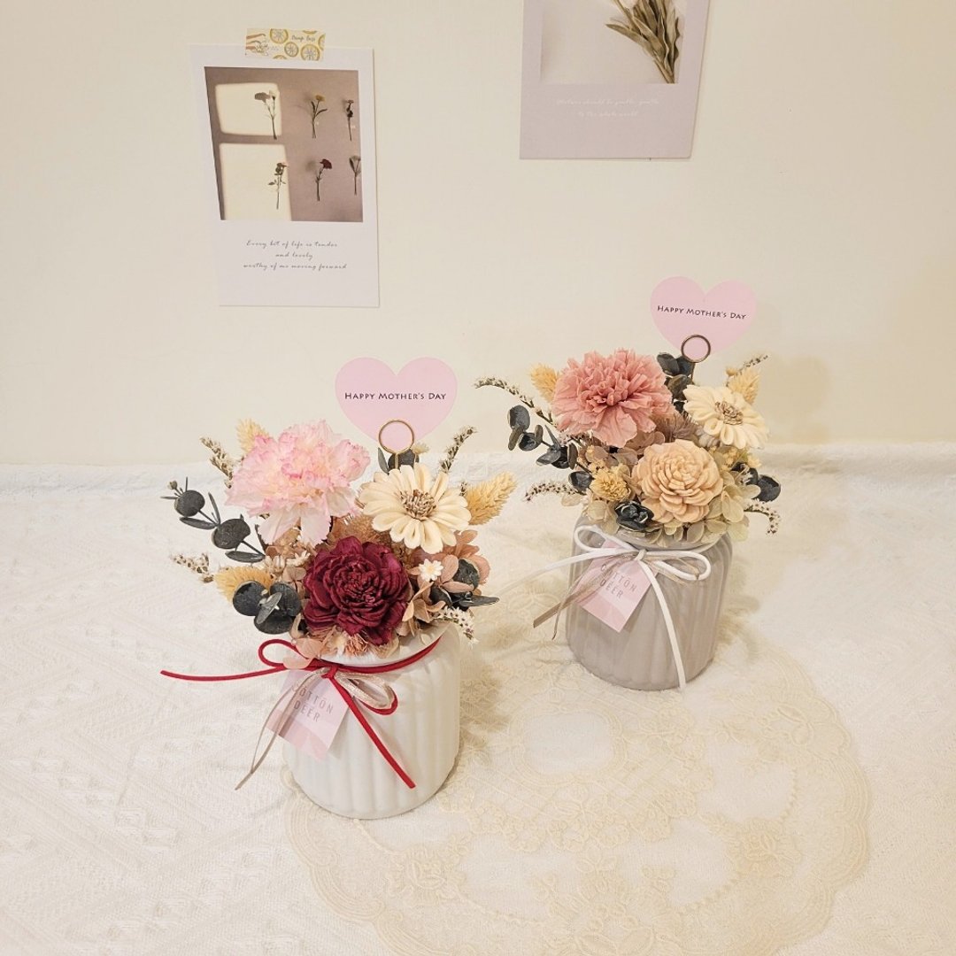 永生康乃馨桌花。盆花。摆饰。附包装。母亲节花礼 - 干燥花/捧花 - 植物．花 