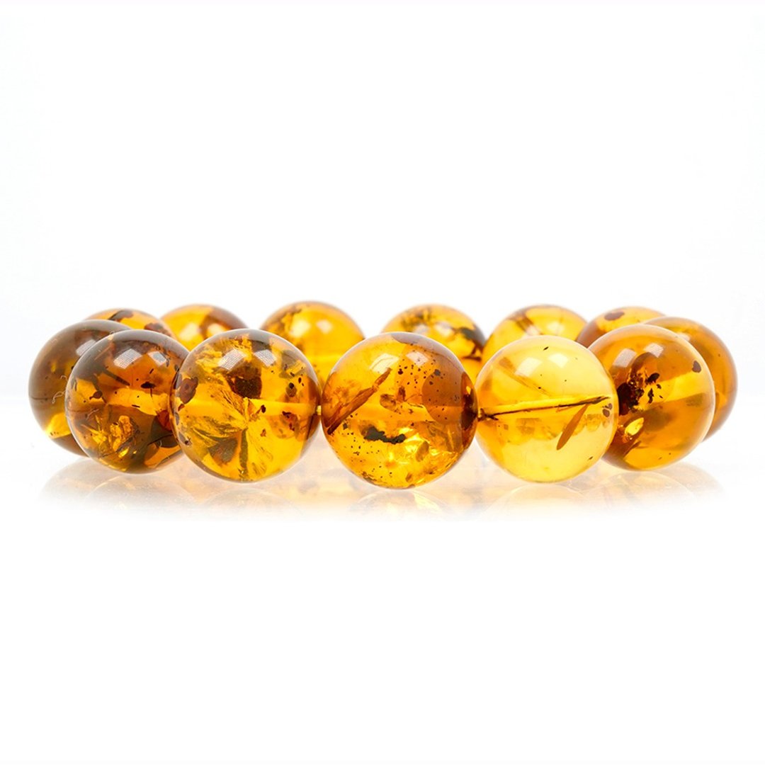 【正佳珠宝】花珀 顶级金花珀 18mm 金花珀手珠 日本弹力绳 - 手链/手环 - 半宝石 金色