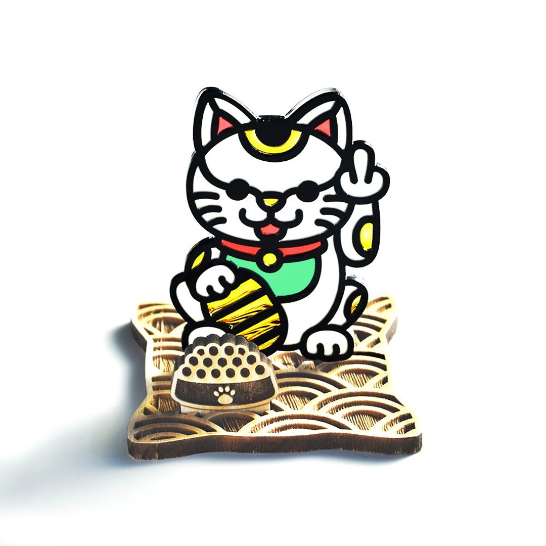 招福猫 招财猫 中指猫 座台式 - 摆饰 - 树脂 多色