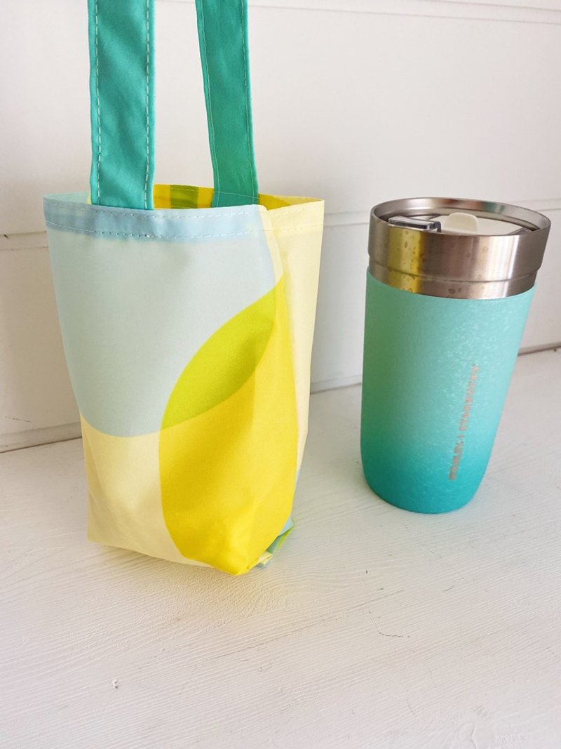 hairmo几何色块饮料手提袋-防泼水(冰坝杯/手摇/保温瓶/大象杯) - 随行杯提袋/水壶袋 - 尼龙 黄色