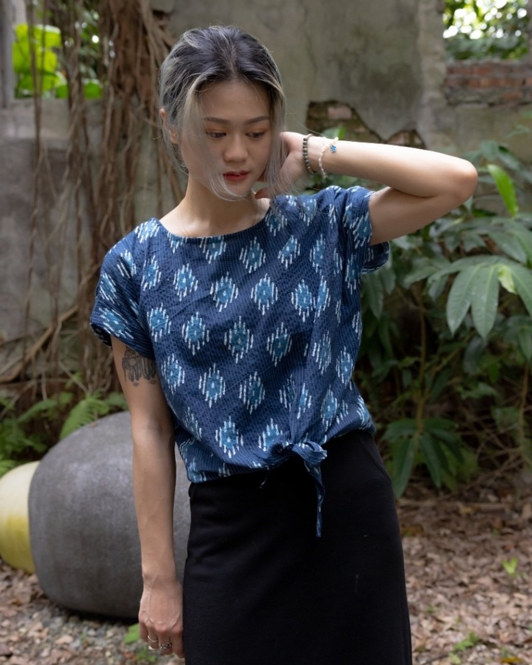 印度盖染工艺亲肤纯棉 打结上衣 － 浪花蓝 - 女装上衣 - 棉 多色