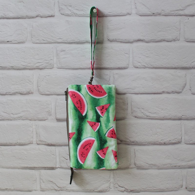 西瓜(长款 附手腕带) / 收纳袋 手机包 - 皮夹/钱包 - 棉．麻 绿色