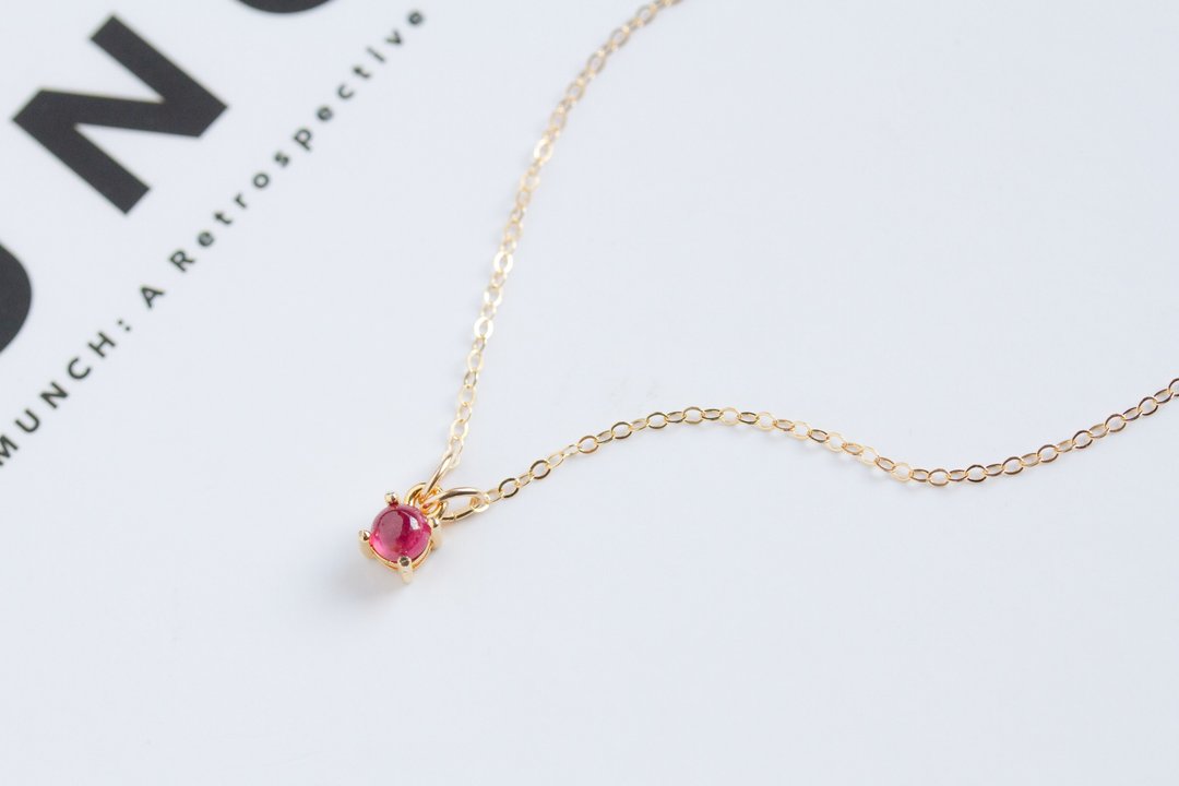 单颗红宝石项链 14KGF 7月诞生石 / Solitaire Ruby Necklace, 14K Gold Filled - 项链 - 宝石 红色