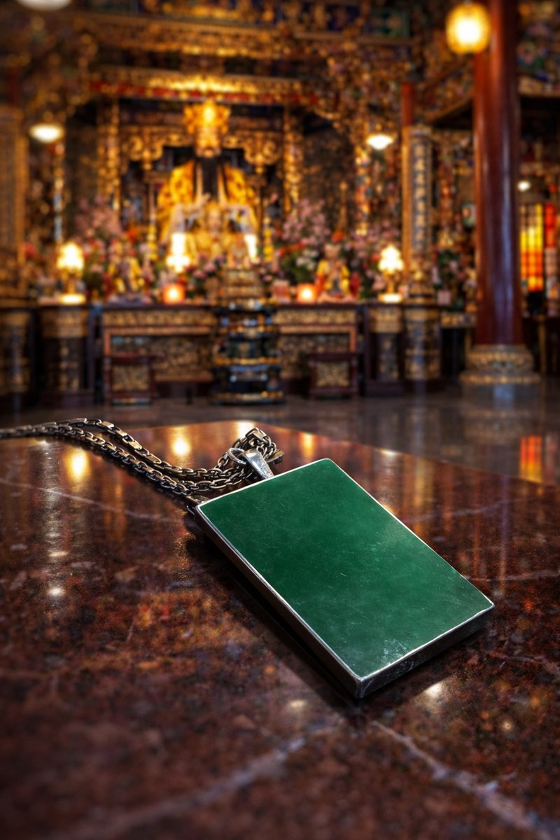 平安无事牌 天然碧玉 男坠 925 纯银 A货 正反双戴款 情人节 礼物 - 项链 - 玉石 红色