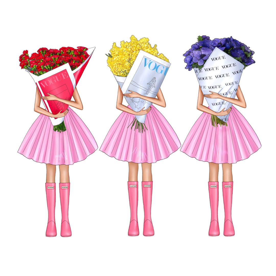 Girl with flowers clipart set. print illustrations. electronic file - 其他 - 其他材质 粉红色