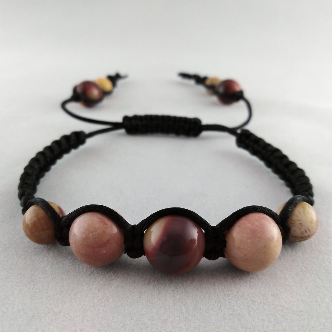 Shamballa Bracelet with Coral and Mukait Jasper - 手链/手环 - 石头 咖啡色
