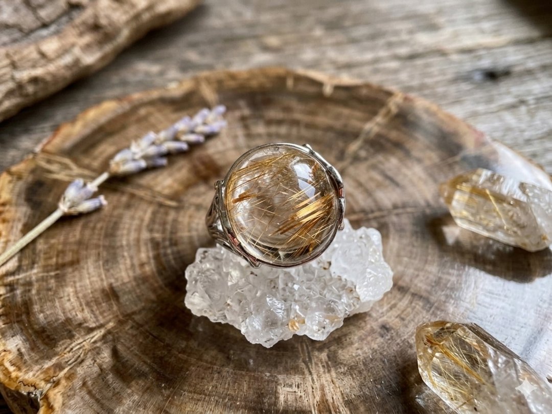 天然钛金发共生白幽灵水晶 S925 银饰戒指 - 戒指 - 水晶 