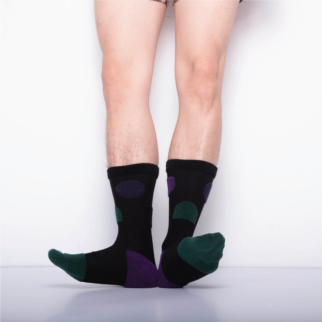 内在美系列 - 宁 黑色 双面中筒袜 Reversible Socks - 袜子 - 棉 黑色
