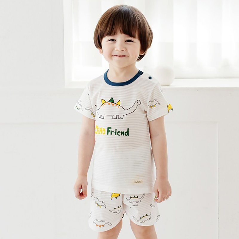 大恐龙好朋友-【宽松】轻透空气衣短袖TheMinou-T56605 - 童装上衣 - 棉．麻 蓝色