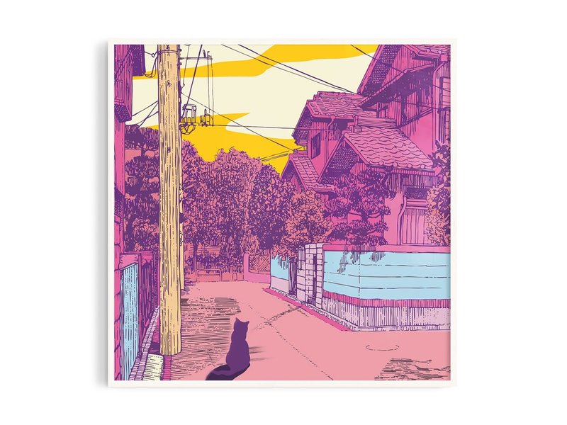 猫足印01丨浮世绘/插画/挂画/海报/台湾制/原木画框/尺寸定制 - 海报/装饰画/版画 - 纸 紫色