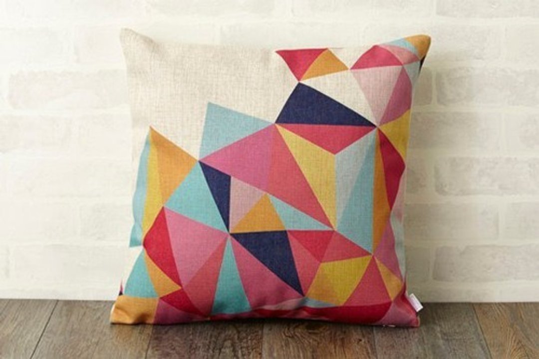Cushion cover 45 × 45cm Art colorful natural Linen red geo jubileecushionse361a - 摆饰 - 棉 