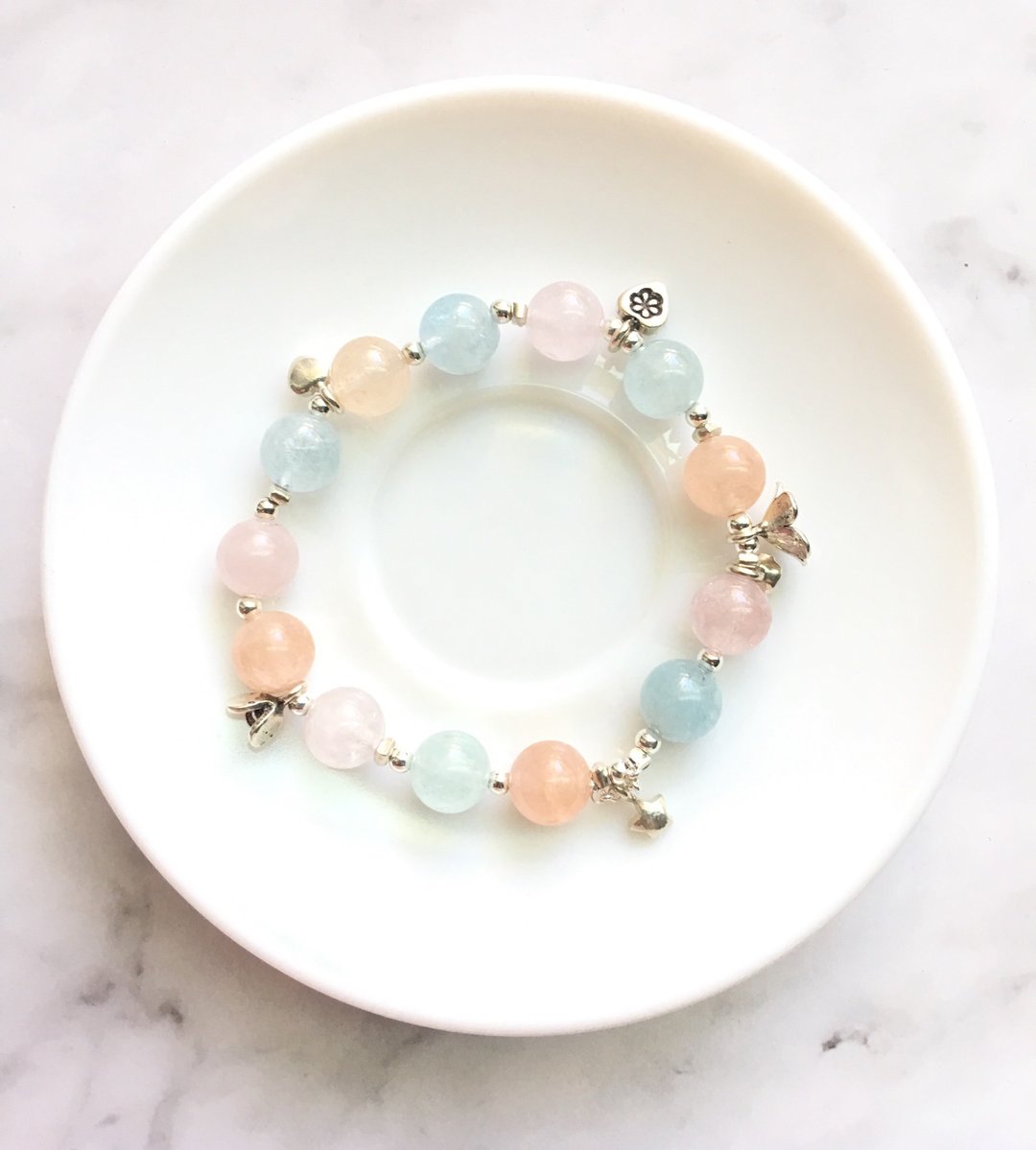 Ops Morganite bracelet-摩根石/纯银/粉嫩/天然石/手链/定制化 - 手链/手环 - 宝石 多色