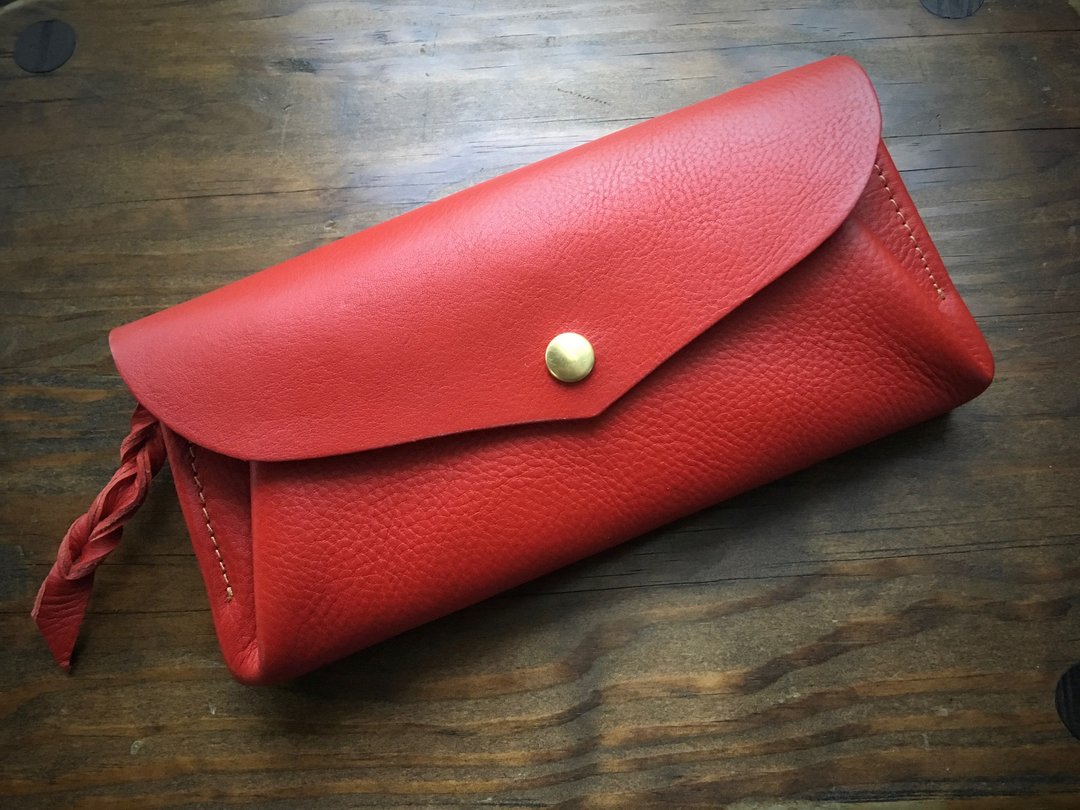 12 Italian leather cards long wallet series-envelope scarlet - 皮夹/钱包 - 真皮 红色