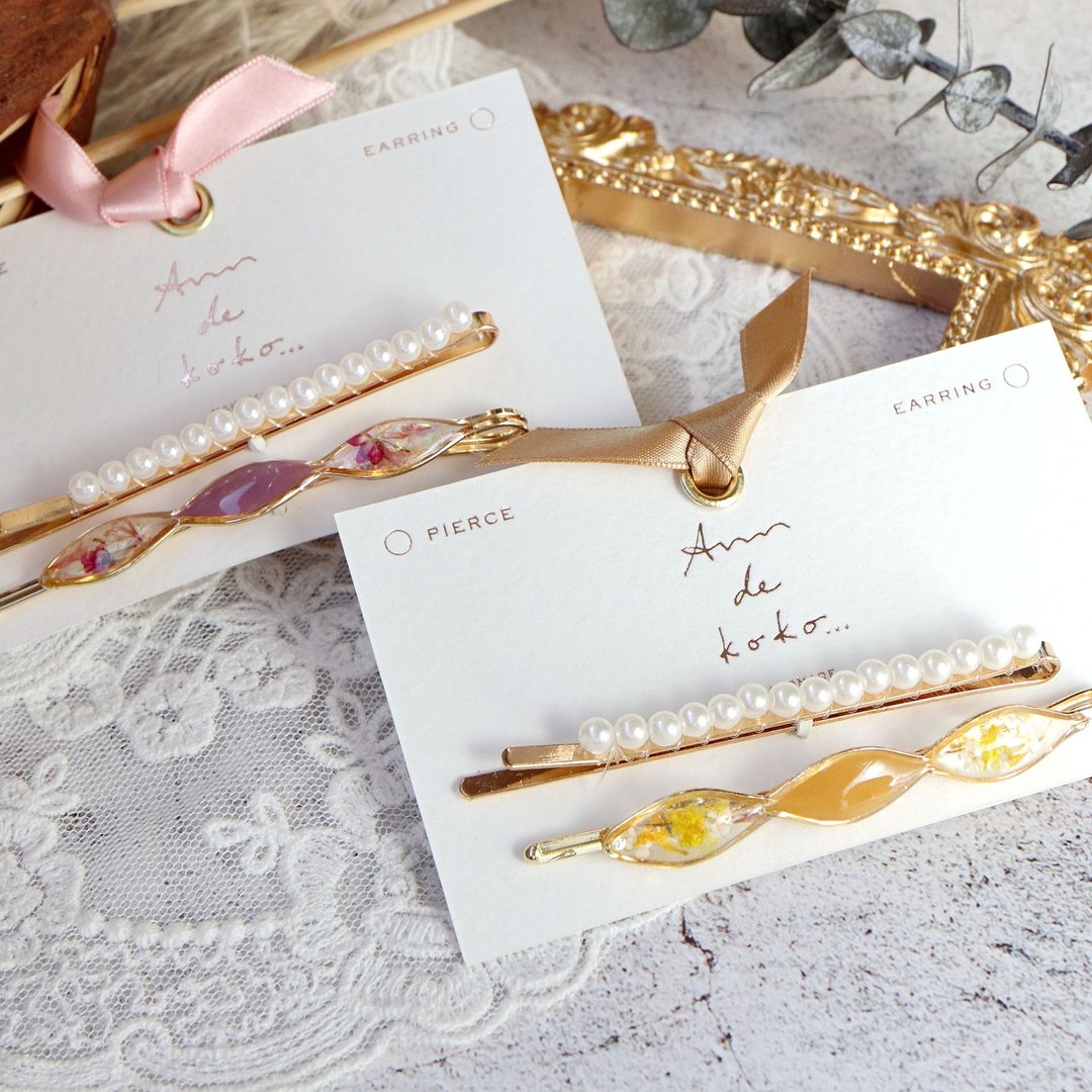 Flower diamond hairpin & pearl pin - 发饰 - 树脂 