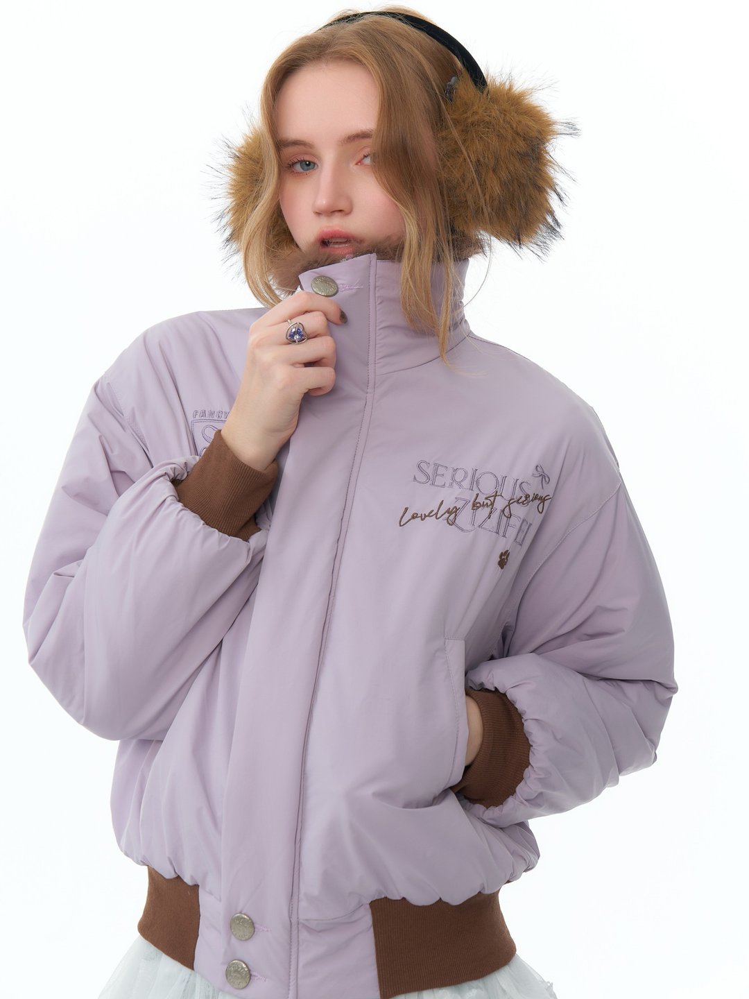ziziFei秋冬美式复古新款加厚显瘦不臃肿紫色毛领棉衣棉服外套女 - 女装上衣 - 其他材质 紫色