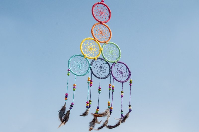 编织棉麻彩虹捕梦网吊饰dream Cather/手工钩织捕梦网-糖果22x28 - 摆饰 - 棉．麻 多色