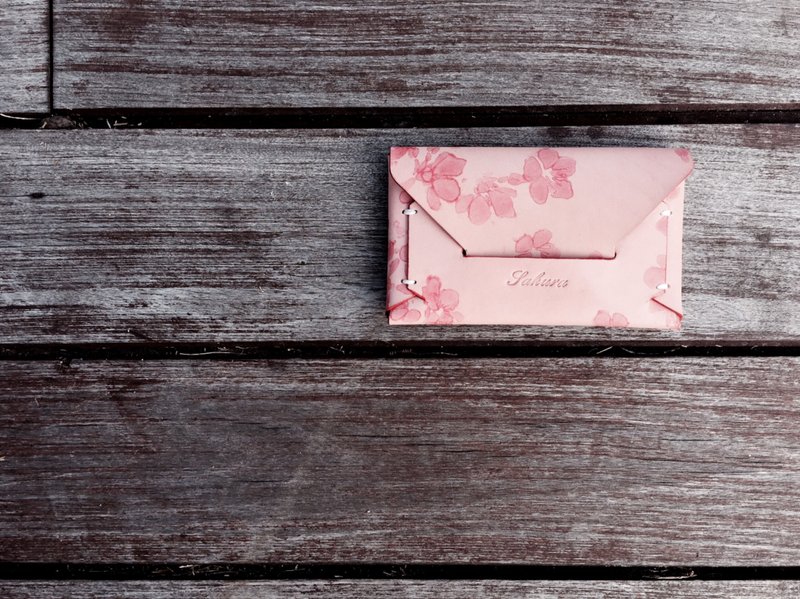 樱花染色卡片套 - 名片夹/名片盒 - 真皮 粉红色