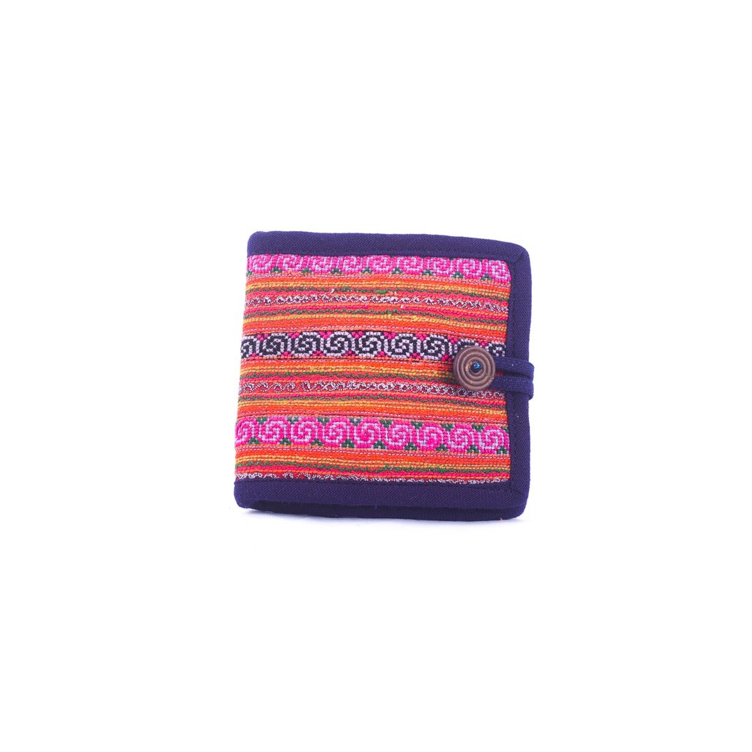 Navy flower short hemp wallet embroidery craft women wallet, cute wallet - 皮夹/钱包 - 棉 蓝色