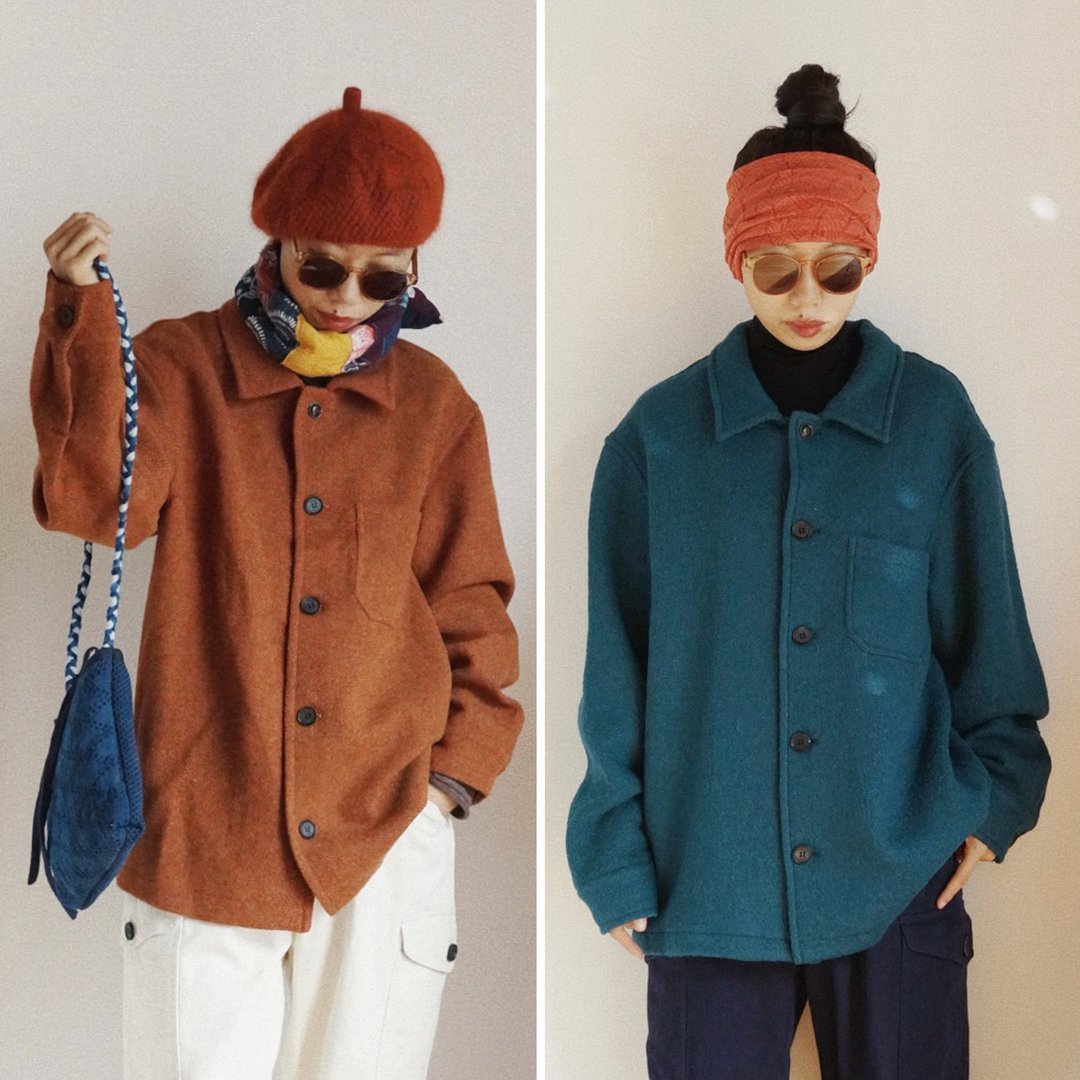 藍綠色和橘色 羊毛上衣外套 人字魚骨粗花呢羊毛 秋冬中性 - 女装休闲/机能外套 - 羊毛 绿色