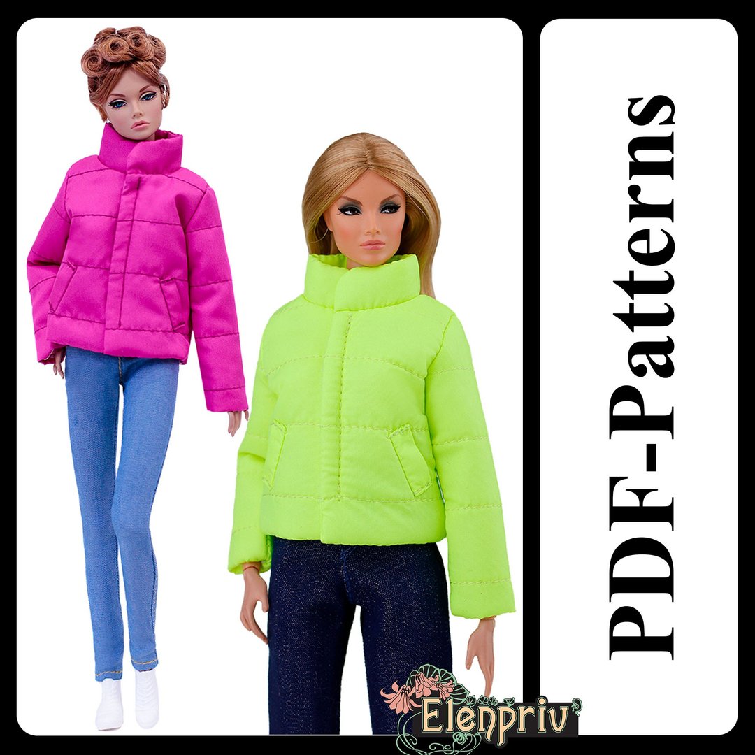PDF Pattern Down jacket for 11 1/2 Poppy Parker, Fashion Royalty, FR2, barbie - Logo 设计/图案设计 - 其他材质 