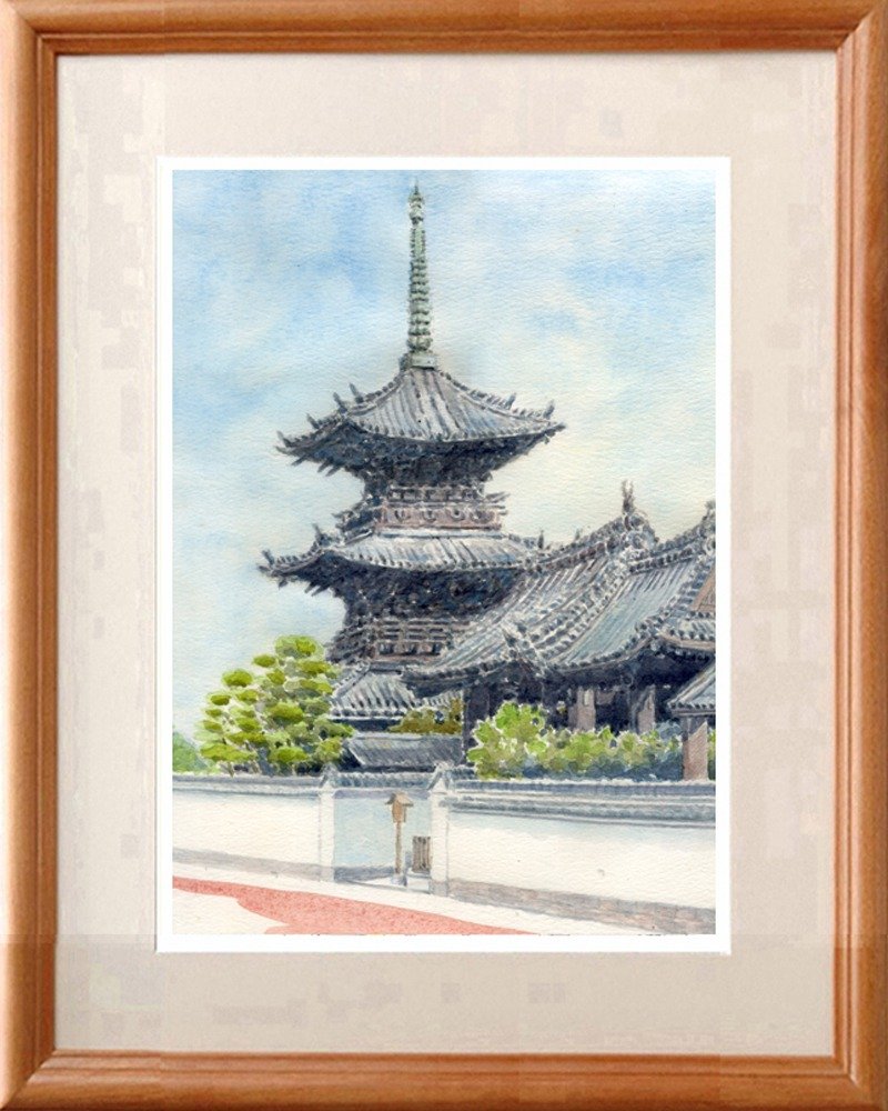 Original watercolor painting Mie Tower 2, Usuki City - 海报/装饰画/版画 - 纸 灰色