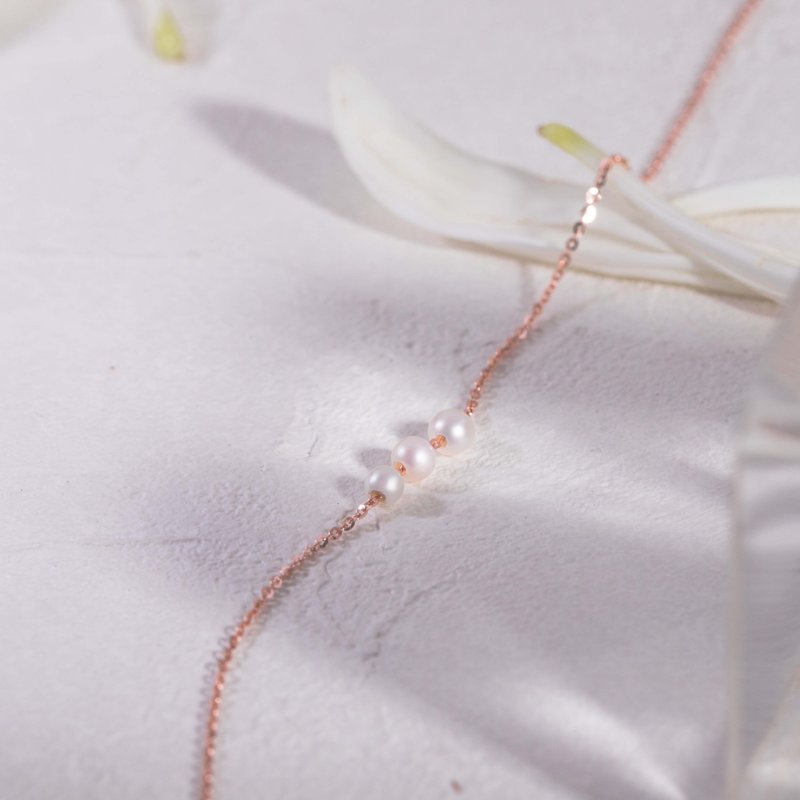 渐层迷你珍珠 18K 玫瑰金项链 Promise Trio Pearl Necklace - 项链 - 玫瑰金 粉红色