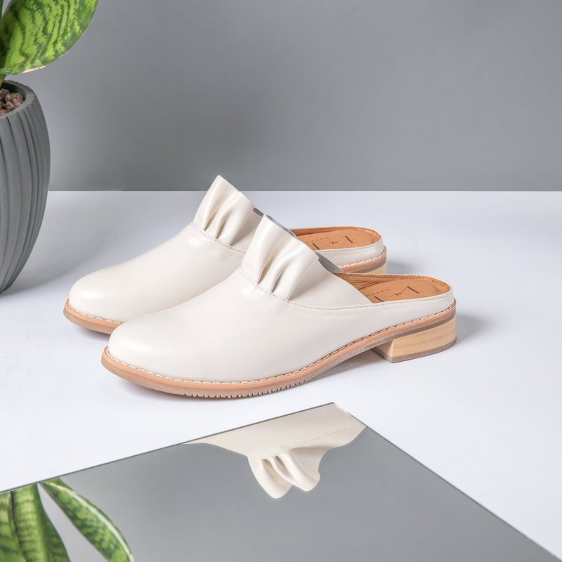 羊皮小折裙_米白 - 女款休闲鞋 - 真皮 白色