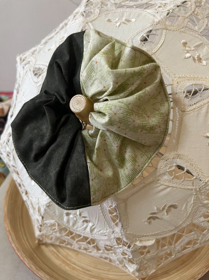 双色抹茶/双色大肠圈发束/日本印花布 - 发带/发箍 - 棉．麻 绿色