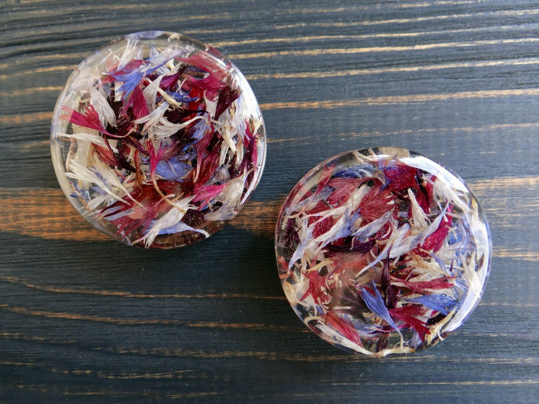 Mixed Cornflower plug earrings 2g 0g 00g 42mm 44mm 38mm ear gauges Forest - 耳环/耳夹 - 植物．花 多色