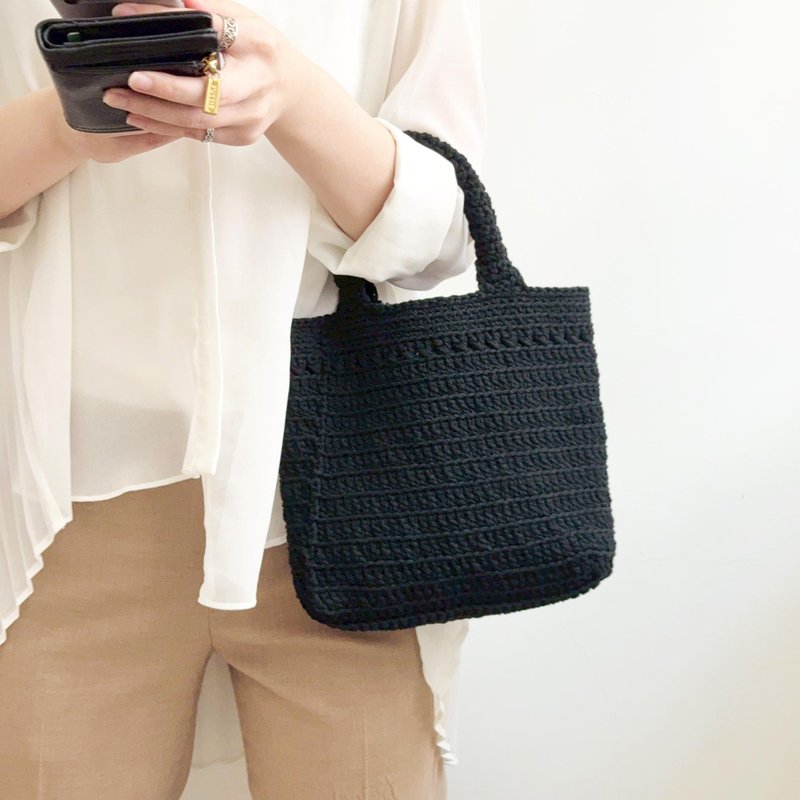钩钩圆提把编织包 / 钩织手提袋 / 棉 可选色 台湾手工制作 - 手提包/手提袋 - 棉．麻 黑色