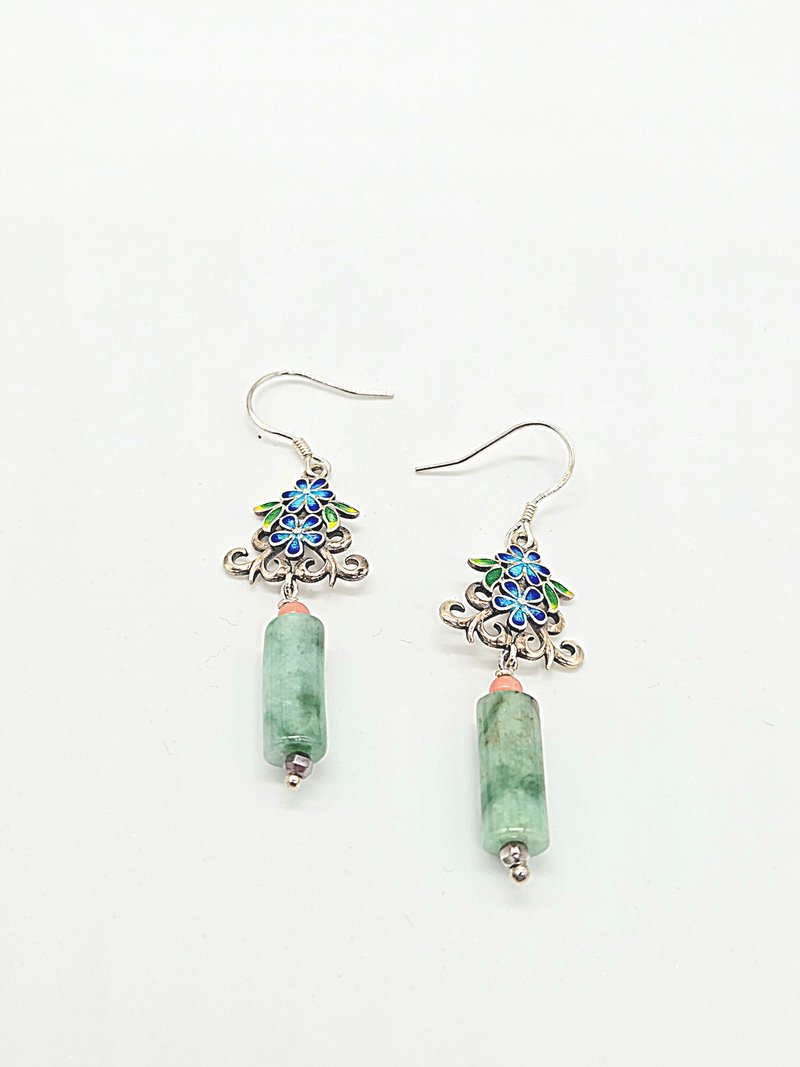 s925纯银 天然翡翠 A货 翠绿玉管耳环 | 手作定制 手链 项链 耳饰 - 耳环/耳夹 - 玉石 