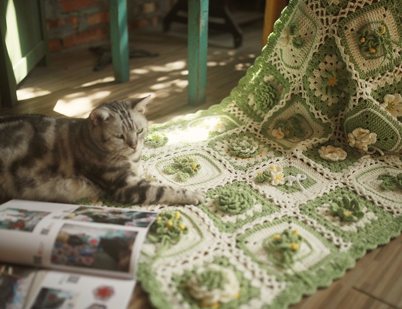 良本田园风紫藤栀子花手工钩花编织毛线沙发盖毯 - 被子/毛毯 - 棉．麻 
