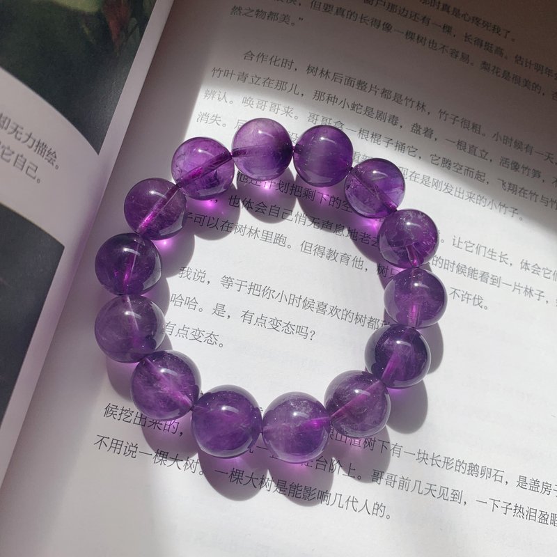 天然深紫水晶14mm手链 能量疗愈礼物灵感智慧 学业事业顺利手串 - 手链/手环 - 水晶 紫色