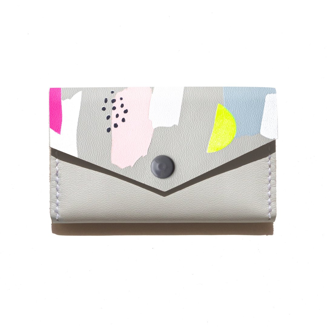 leather card case (half moon)  large capacity - 名片夹/名片盒 - 真皮 灰色