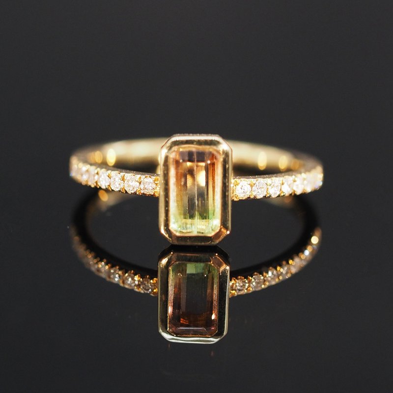 18K金包边电气石加钻石戒指18K Gold The Bezel Tourmaline Diamo - 戒指 - 贵金属 
