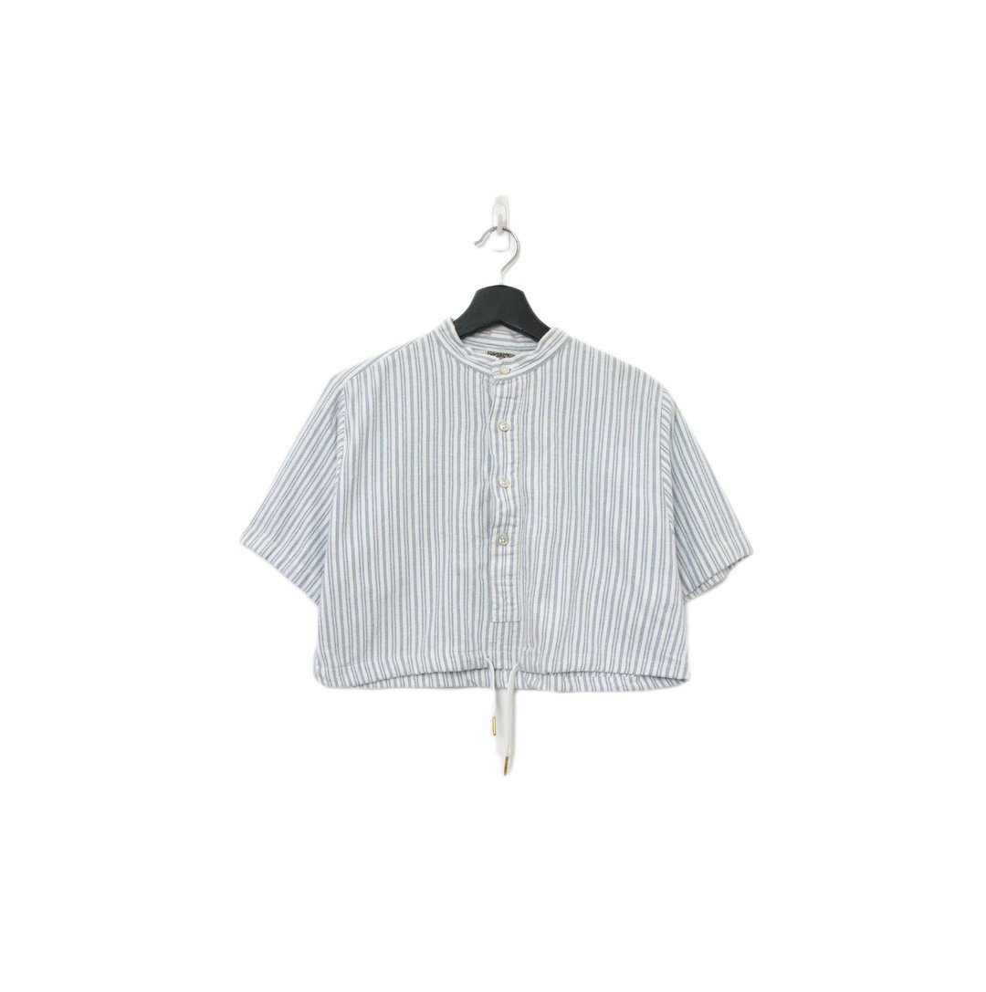 Back to Green-再制短板条纹衬衫 蓝白纹 dv-39//vintage shirt - 女装衬衫 - 棉 